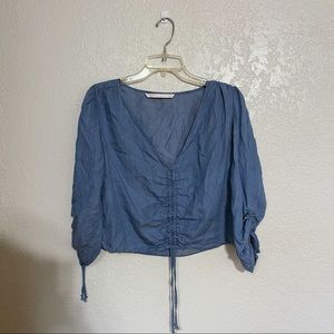 ZARA/ blue long sleeve tie top blouse size XS